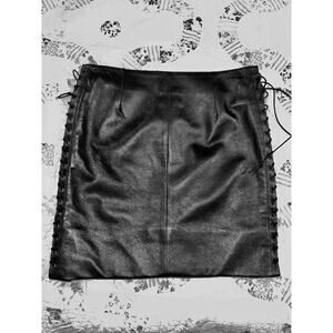 RARE VINTAGE CATHERINE MALANDRINO BLACK BOTH SIDES LACEUP LEATHER SKIRT 4